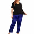 thumbnail image 1 of Auburet Women Pajamas Set Plaid Lounge Pants V-Neck Short Sleeve Cotton T-Shirt 2 Piece Sleepwear, 1 of 2