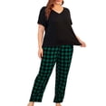 thumbnail image 1 of Auburet Women Pajamas Set Plaid Lounge Pants V-Neck Short Sleeve Cotton T-Shirt 2 Piece Sleepwear, 1 of 2