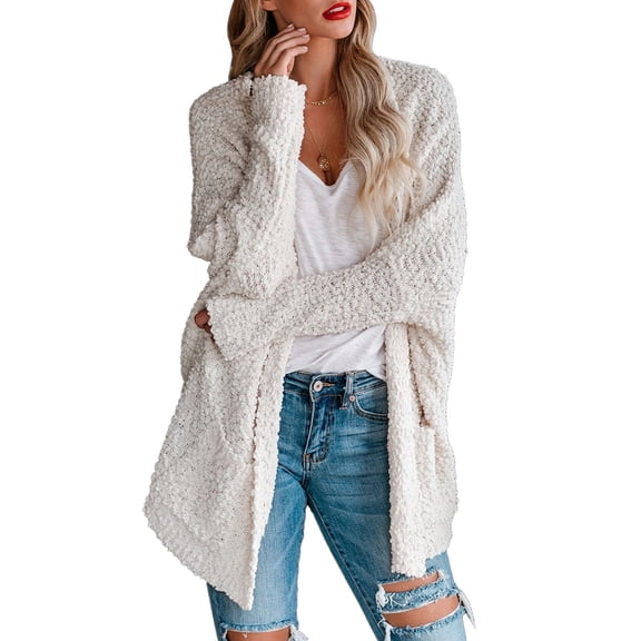 Auburet Women's Chunky Popcorn Cardigan Oversized Open Front Batwing Long Sleeve Fuzzy Knit Sweaters