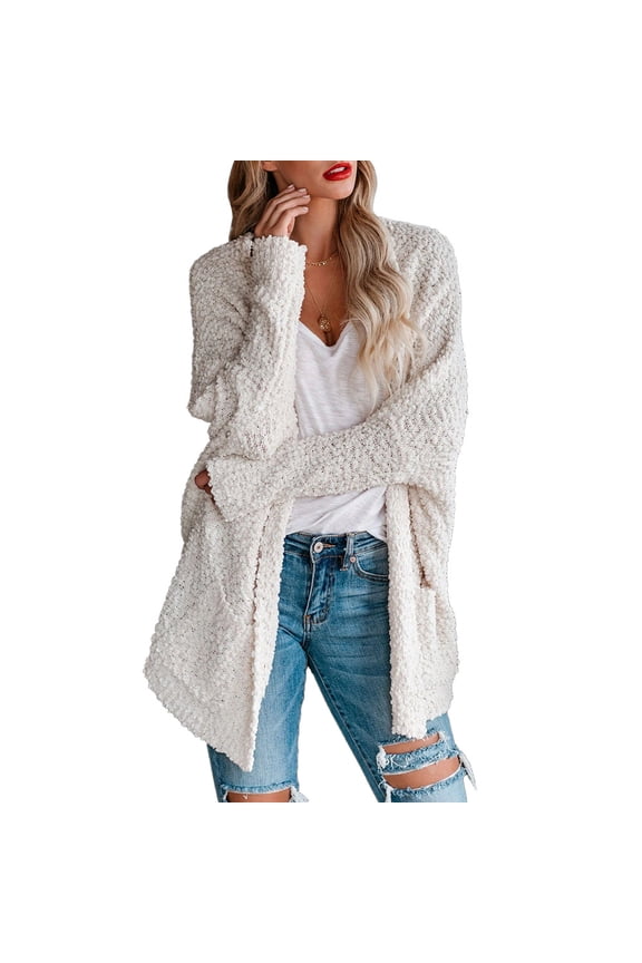 Women's Chunky Popcorn Cardigan Oversized Open Front Batwing Long Sleeve Fuzzy Knit Sweaters
