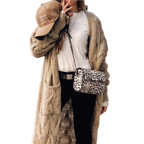 Auburet Women's Long Cardigan Coats Cable Knit Casual Open Front Long Sleeve Sweater with Pockets