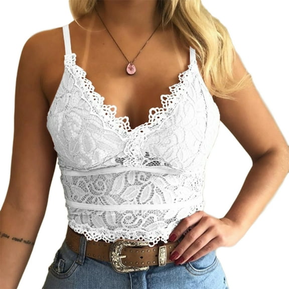 Women's Soft Casual Lace Crochet Spaghetti Strap Cami Crop Top Camisole