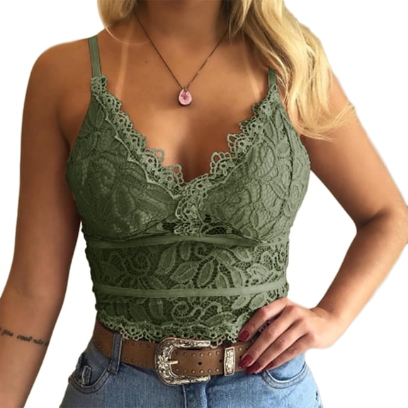 Auburet Women's Soft Casual Lace Crochet Spaghetti Strap Cami Crop Top Camisole