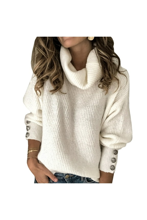 Women's Turtleneck Chunky Pullover Sweaters Cowl Neck Long Sleeve Winter Slouchy Loose Knit Sweaters