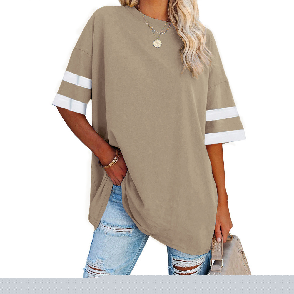 Auburet Womens Oversized Tees Loose T-Shirts Half Sleeve Crew Neck Color Block Cotton Tunic Tops
