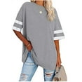 thumbnail image 1 of Auburet Womens Oversized Tees Loose T-Shirts Half Sleeve Crew Neck Color Block Cotton Tunic Tops, 1 of 3
