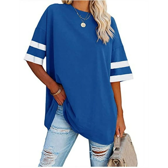 Auburet Womens Oversized Tees Loose T-Shirts Half Sleeve Crew Neck Color Block Cotton Tunic Tops