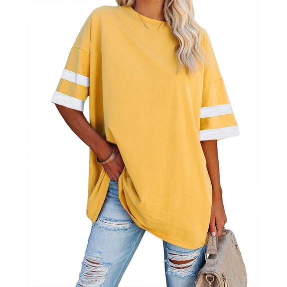 Auburet Womens Oversized Tees Loose T-Shirts Half Sleeve Crew Neck Color Block Cotton Tunic Tops