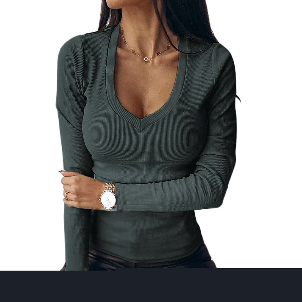Auburet Womens pullover V-Neck Ribbed Slim Fit Thin Sweater Long Sleeve Shirt Basic Tunic Tops