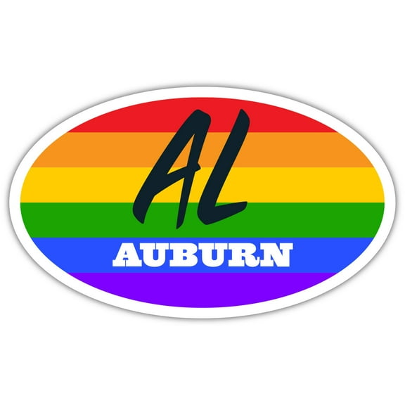 Auburn AL Alabama Lee County Rainbow Pride Flag 6 Stripes Pride Flag Euro Decal Bumper Sticker 3M Vinyl 3" x 5"