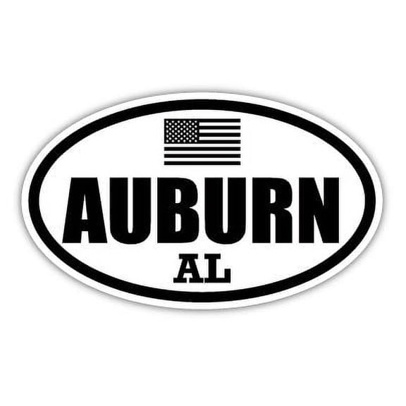 Auburn AL Alabama Lee County Stealthy Subdued Old Glory US Flag Oval Euro Decal Bumper Sticker 3M Vinyl 3" x 5"