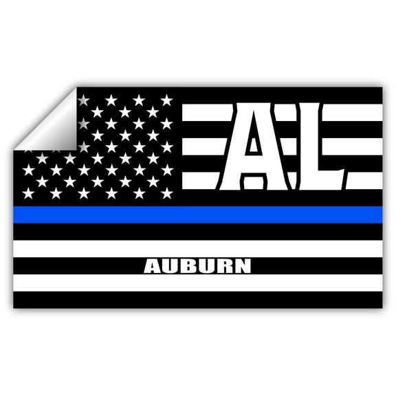 Auburn AL Alabama Lee County Thin Blue Line Stealthy USA Flag - Honoring Law Enforcement Officers Flags - Blue Lives Matter Euro Decal Bumper Sticker 3M Vinyl 3" x 5"