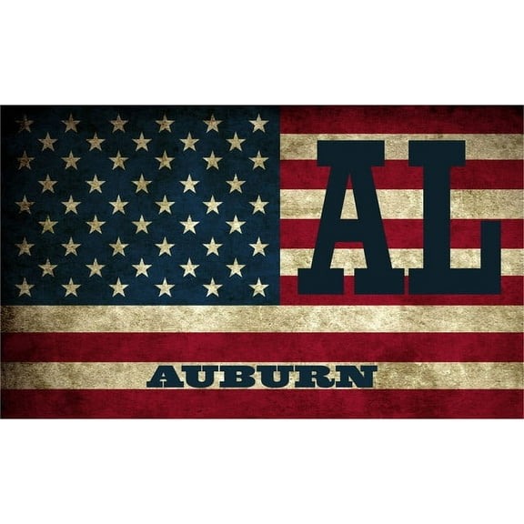 Auburn AL Alabama Lee County Vintage US Flag Decal Bumper Sticker 3M Vinyl 3" x 5"