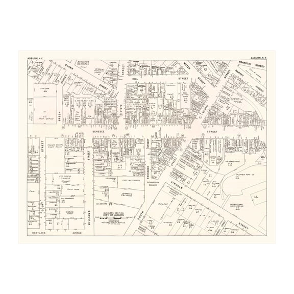 Auburn Art, 1947 Vintage Map of Downtown Auburn New York, NY History Wall Decor Gift, Old Auburn Map - 24" x 18" Unframed Print