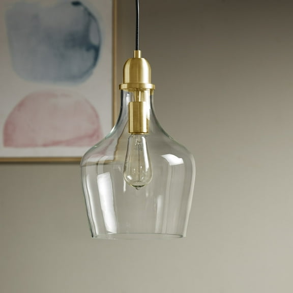 Auburn Bell Shaped Hanging Glass Pendant Light Gold/Clear Dia.9"