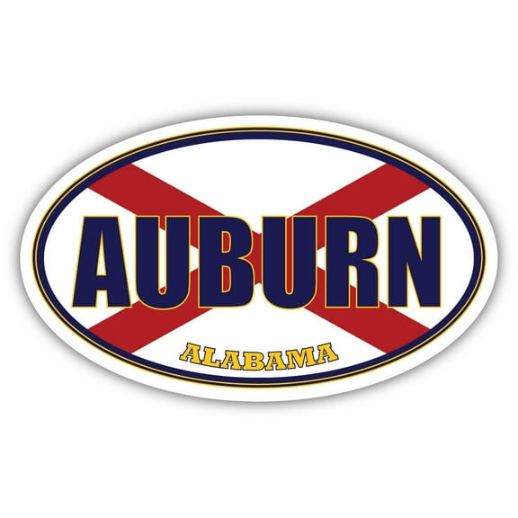 Auburn City Alabama State Flag | AL Flag Lee County Oval State Colors Bumper Sticker Car Decal 3x5 inches