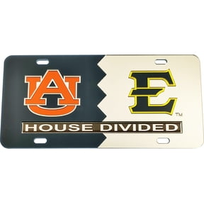 Auburn + East Tennessee State (ETSU) House Divided Split License Plate Tag [Blue/Silver - Car/Truck]