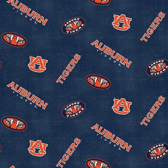 Auburn Flannel Fabric with Distressed Ground and logo and mascot print-100% cotton-Sold by the Yard