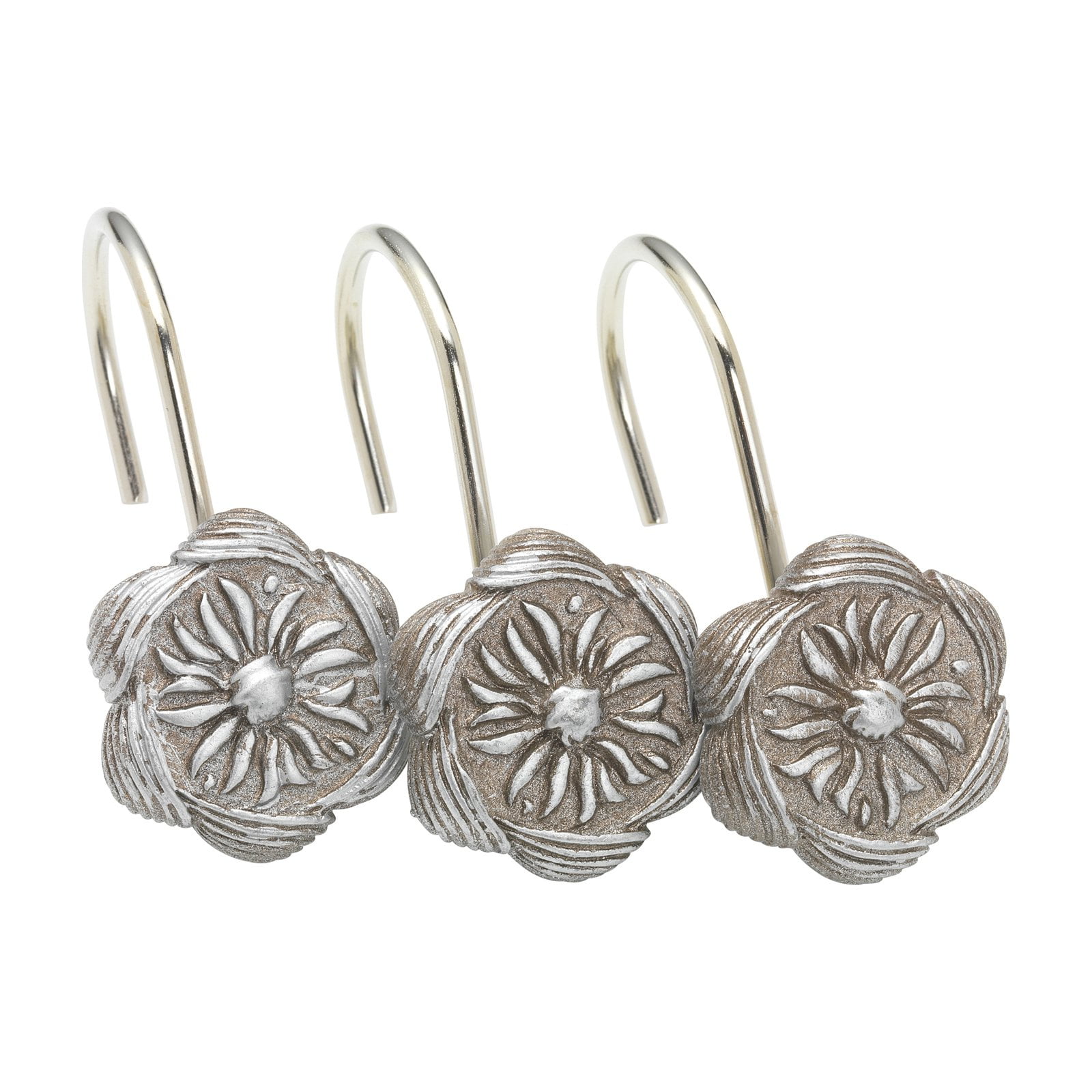 Auburn Silver Resin Floral Shower Curtain Hooks Set of 12