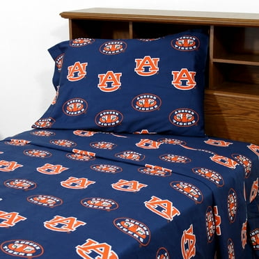 Auburn Tigers 100% cotton, 3 piece sheet set - flat sheet, fitted sheet, 1 pillow case, Twin, Team Colors