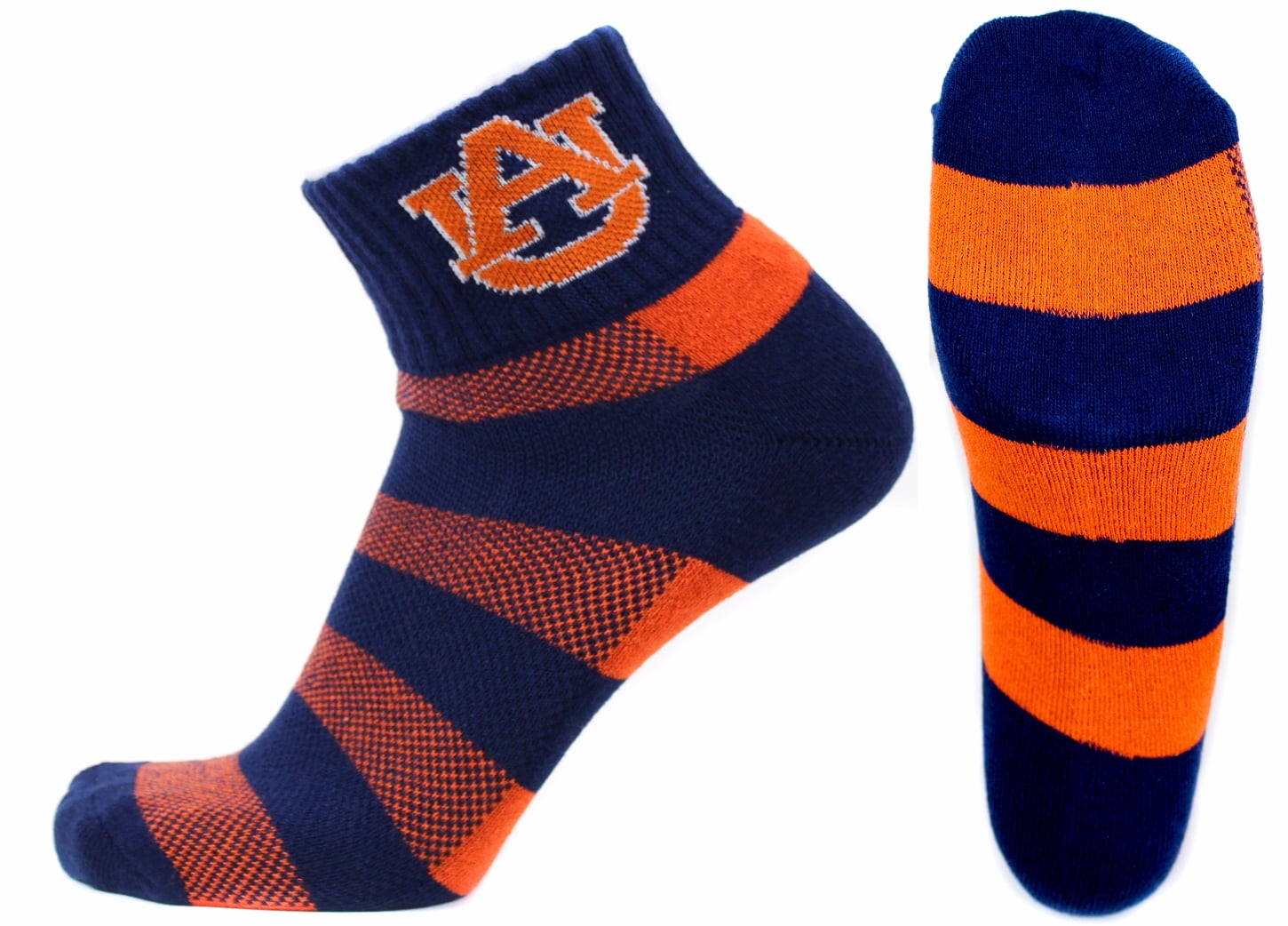 Auburn Tigers Blue/Orange Stripe Quarter Sock - Donegal Bay - Unisex - One Size - Quarter