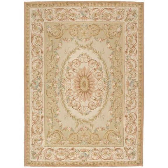 Aubusson Weave 10 x 14 ft. Caen Flat Woven Area Rug - Light Green