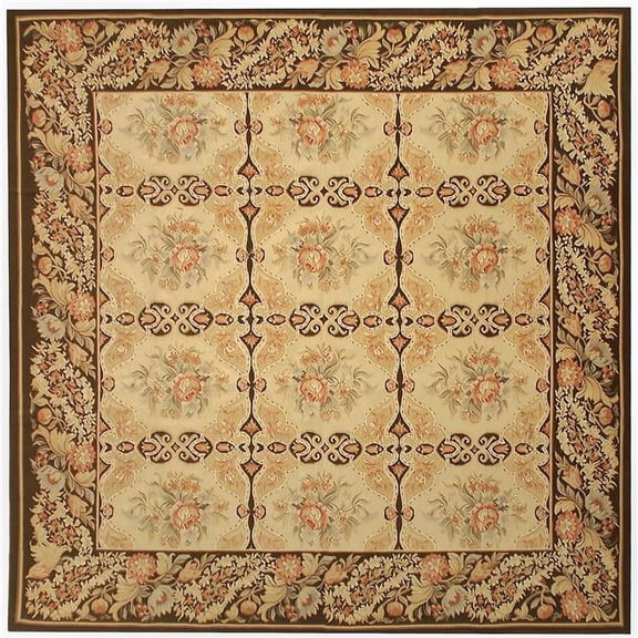 Aubusson Weave 12 x 12 ft. Avignon Flat Woven Square Area Rug - Gold & Dark Brown