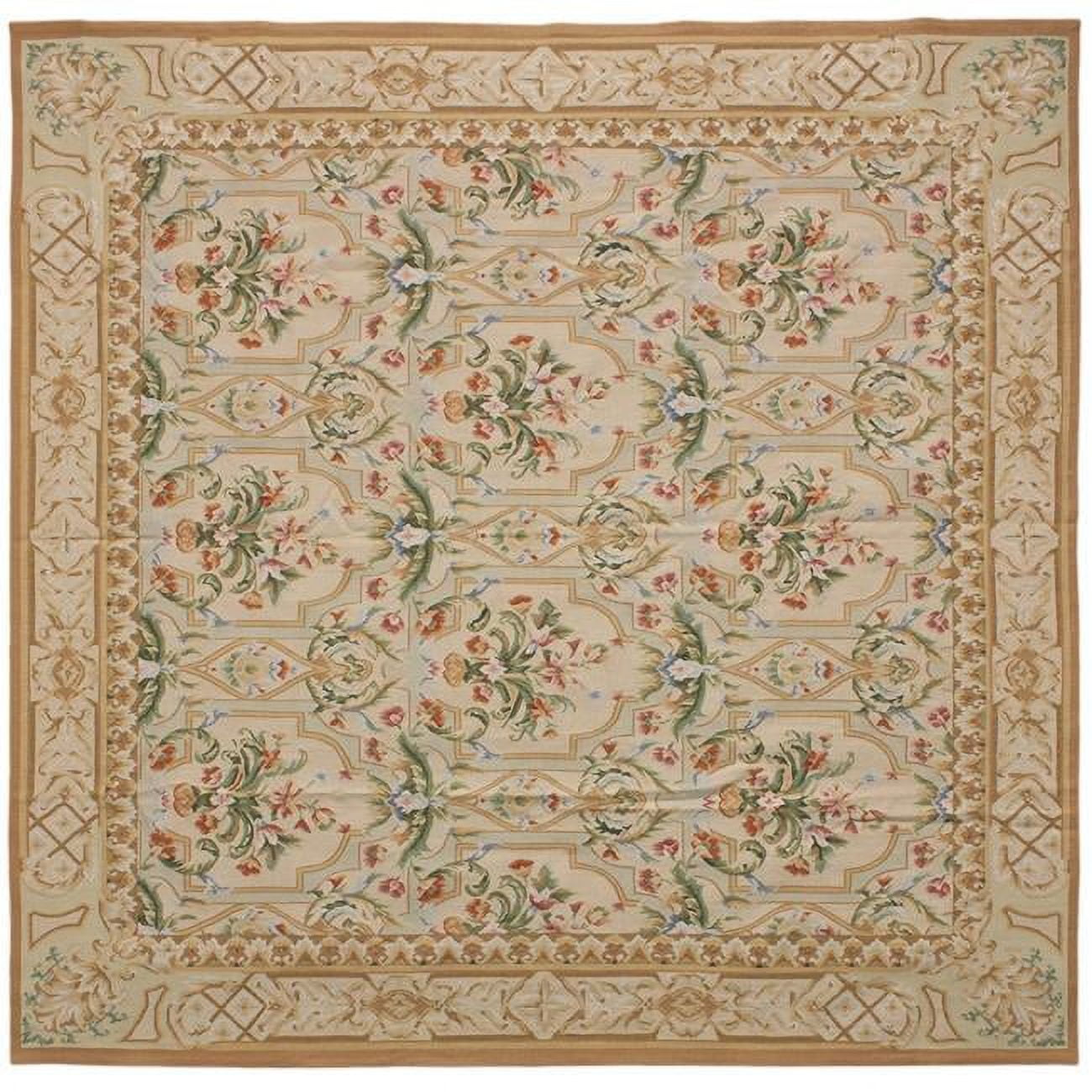 Square Cream Rug Aubusson Weave 982101 12 x 12 ft. Savoie Flat Woven Square Area Rug ...