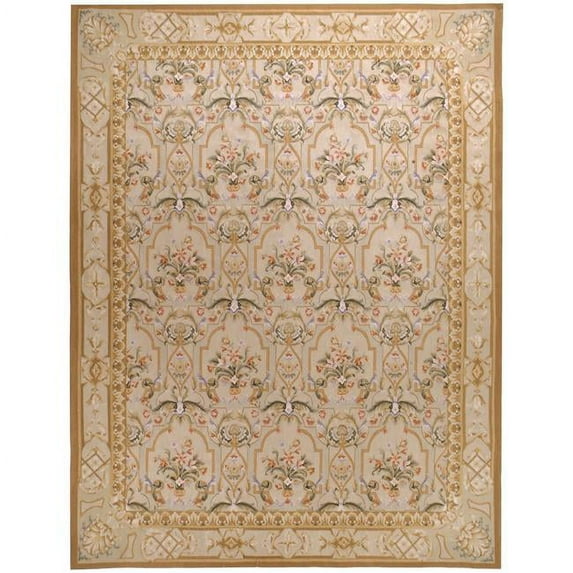 Aubusson Weave 973949 12 x 18 ft. Savoie Flat Woven Area Rug, Cream
