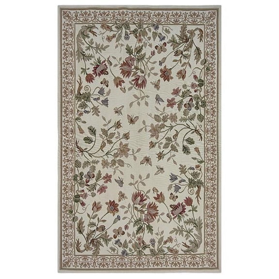 Aubusson Weave 12 x 24 ft. Valence Flat Woven Area Rug - Ivory