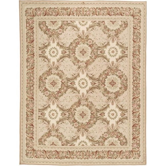 Aubusson Weave 14 x 28 ft. Gueret Flat Woven Area Rug - Pink & Cream