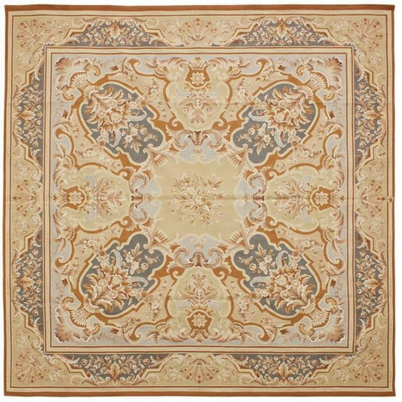 Aubusson Weave 6 x 6 ft. 2 in. Etien Flat Woven Round Area Rug - Light Green & Blue
