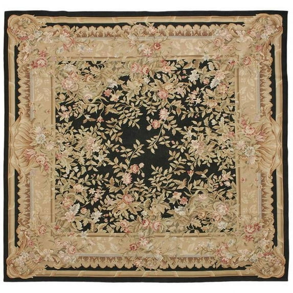 Aubusson Weave 6 x 6 ft. Marse Flat Woven Square Area Rug - Black