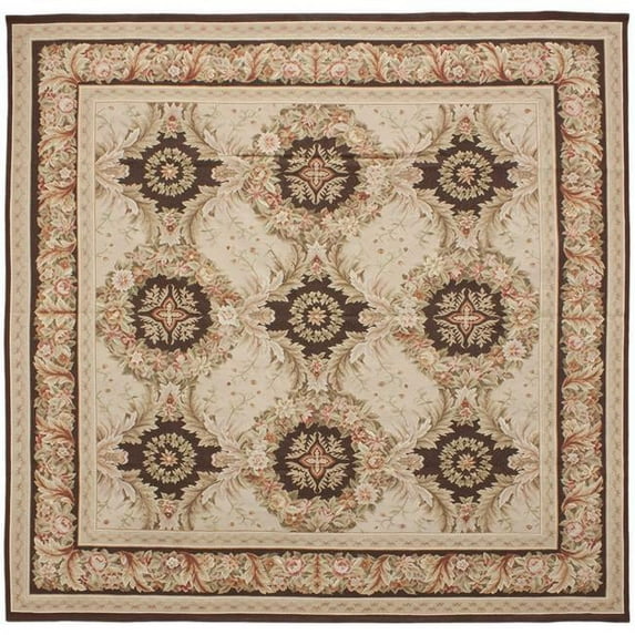 Aubusson Weave 8 x 8 ft. Gueret Flat Woven Square Area Rug - Pink & Brown