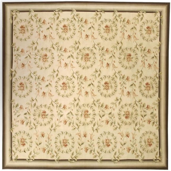 Aubusson Weave  8 x 8 ft. Rouen Flat Woven Square Area Rug - Ivory