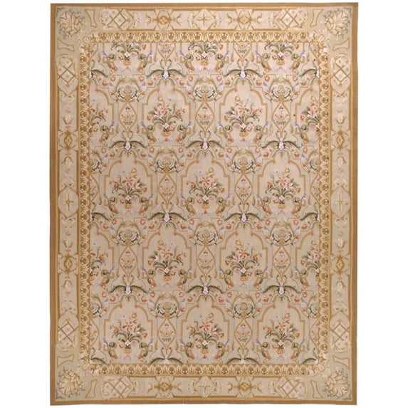 Aubusson Weave 9 x 12 ft. Savoie Flat Woven Area Rug - Cream