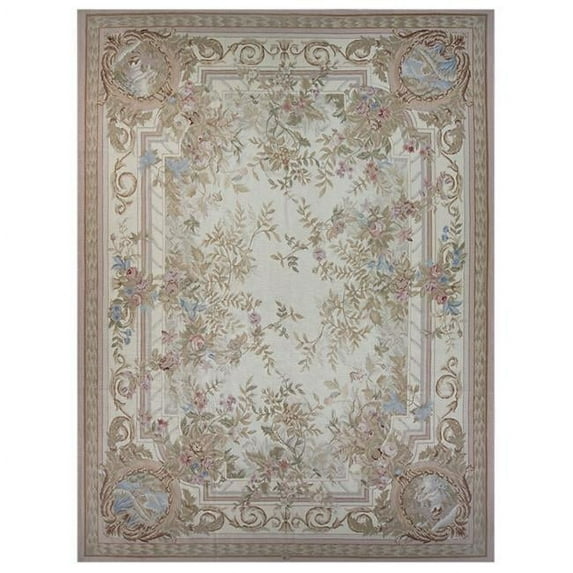 Aubusson Weave 961134 9 x 12 ft. Marse Flat Woven Area Rug, Gold & Ivory