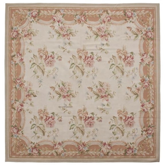 Aubusson Weave 961213 13 ft. 9 in. x 14 ft. 2 in. Belfort Flat Woven Square Area Rug, Ivory & Peach
