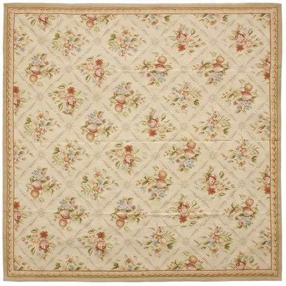 Aubusson Weave 961239 14 ft. x 14 ft. 3 in. Arras Flat Woven Square Area Rug, Ivory & Beige