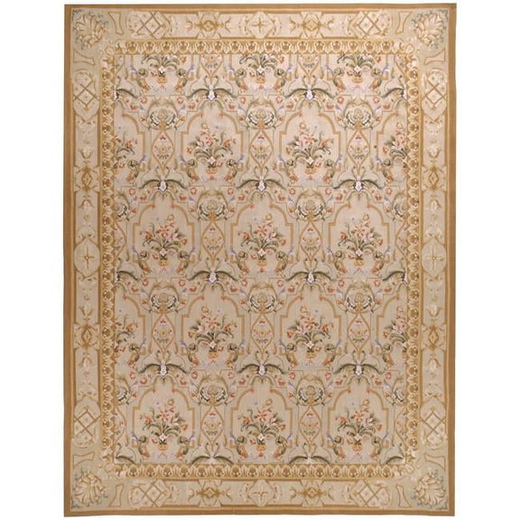 Aubusson Weave 973074 12 x 24 ft. Savoie Flat Woven Area Rug, Cream