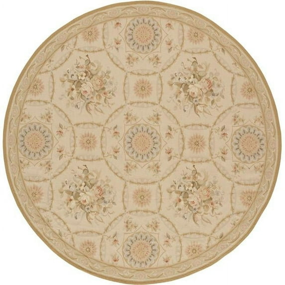 Aubusson Weave 973076 8 x 8 ft. Reims Flat Woven Round Area Rug, Ivory & Gold