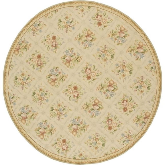 Aubusson Weave 973083 12 x 12 ft. Arras Flat Woven Round Area Rug, Ivory & Beige