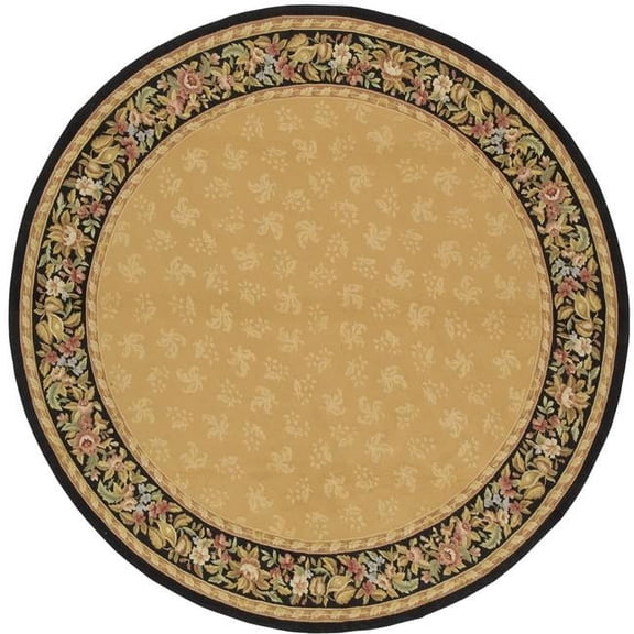 Aubusson Weave 973224 12 x 12 ft. Rennes Flat Woven Round Area Rug, Gold & Black