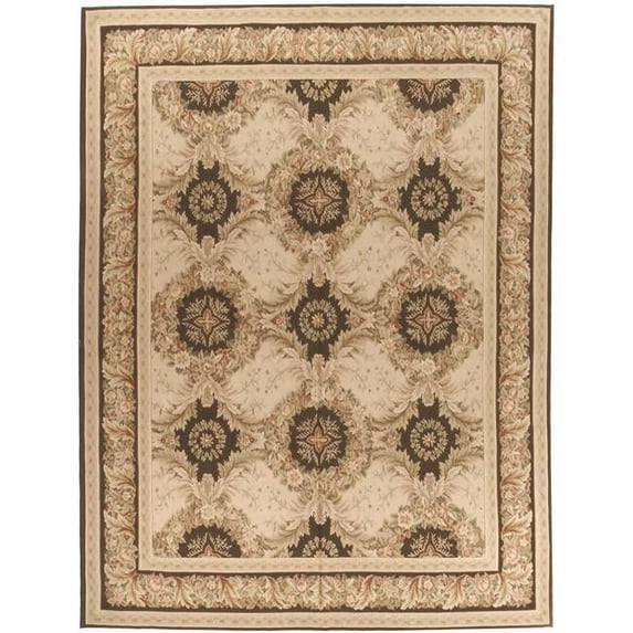 Aubusson Weave 973256 3 x 5 ft. Gueret Flat Woven Area Rug, Ivory & Brown