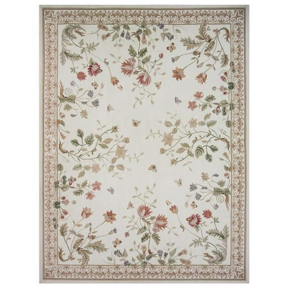 Aubusson Weave 973318 9 x 12 ft. Valan Flat Woven Area Rug, Ivory & Ivory