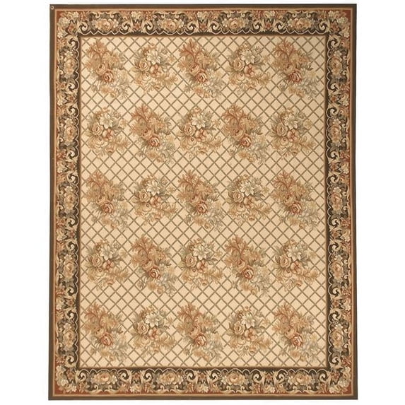 Aubusson Weave 973502 5 ft. 10 in. x 9 ft. 1 in. Lyon Flat Woven Area Rug, Ivory & Charcoal