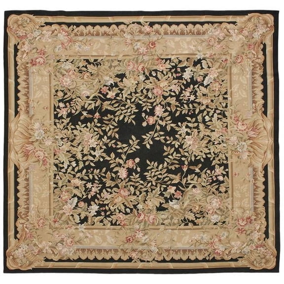Aubusson Weave 973636 14 ft. 2 in. x 14 ft. Marse Flat Woven Square Area Rug, Black