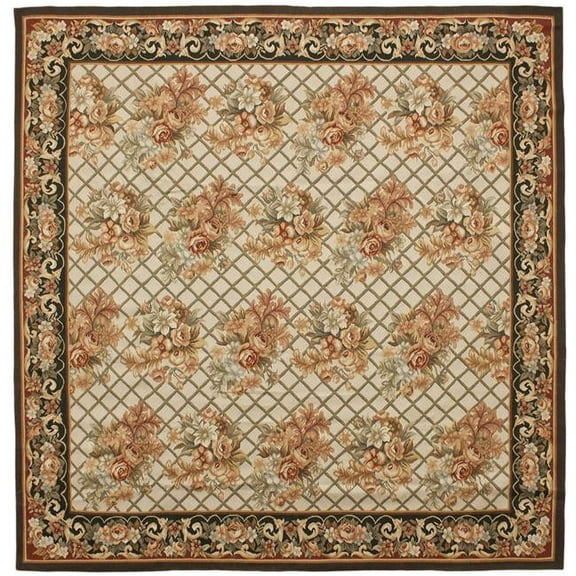 Aubusson Weave 973641 13 ft. 7 in. x 14 ft. 4 in. Lyon Flat Woven Square Area Rug, Ivory & Charcoal
