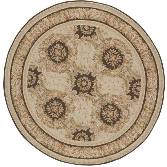 Aubusson Weave 973812 12 x 12 ft. Gueret Flat Woven Round Area Rug, Pink & Brown