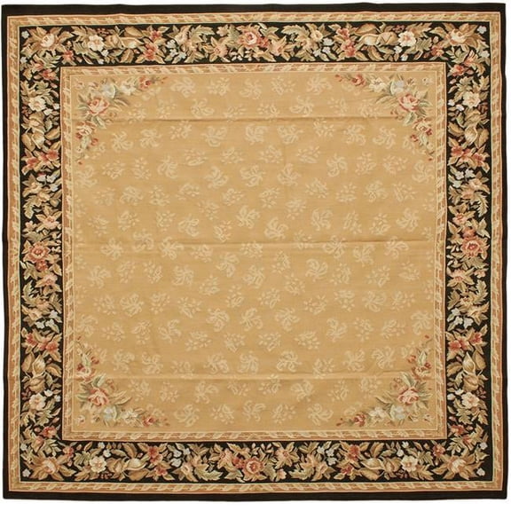 Aubusson Weave 973833 13 ft. 9 in. x 14 ft. 4 in. Rennes Flat Woven Square Area Rug, Gold & Black